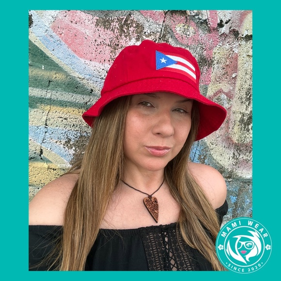 Puerto Rico Embroidered Flag Bucket Hat Red - Picture 1 of 2